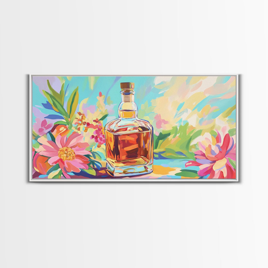 Amber Whiskey Bottle Wall Art, Colorful Bar Cart Decor, Cocktail Canvas Wall Art, Home Bar Poster, Housewarming Gift Idea