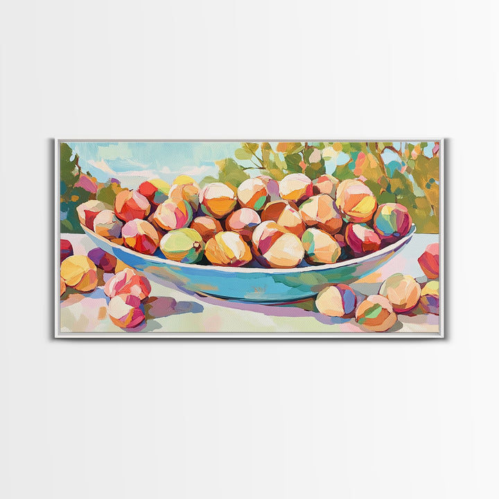 Sunlit Bowl Of Nuts Still Life Canvas Print, Colorful Kitchen Wall Art, Food Painting, Dining Room Decor, Housewarming Gift