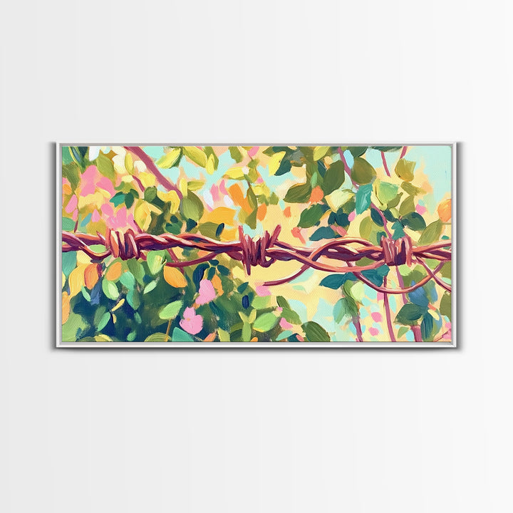 Barbed Wire And Green Vines Canvas Print, Rustic Farmhouse Wall Art, Country Decor, Western Wall Decor, Nature Art, Ranch Decor