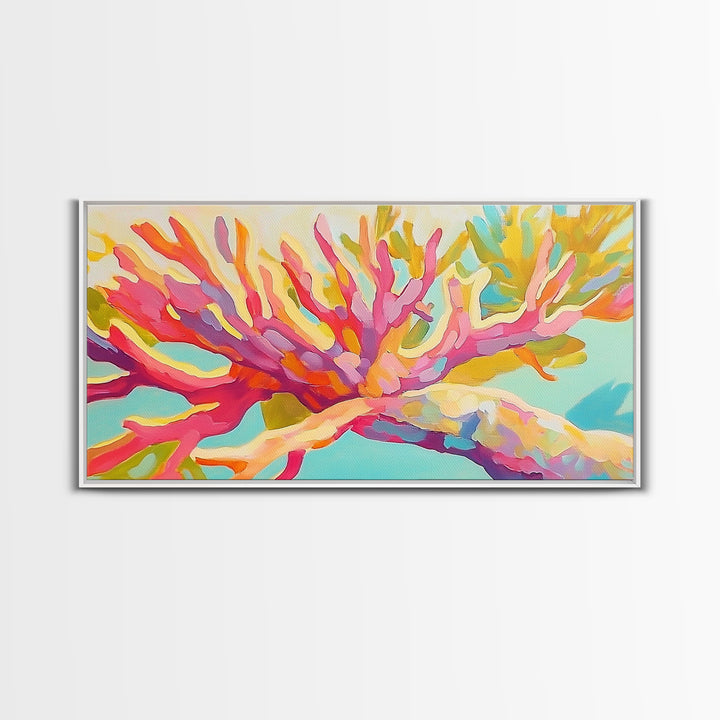Bright Pink Coral Reef Branch Wall Art, Tropical Ocean Canvas Print, Coastal Decor, Marine Life Art, Vibrant Beach House Decor