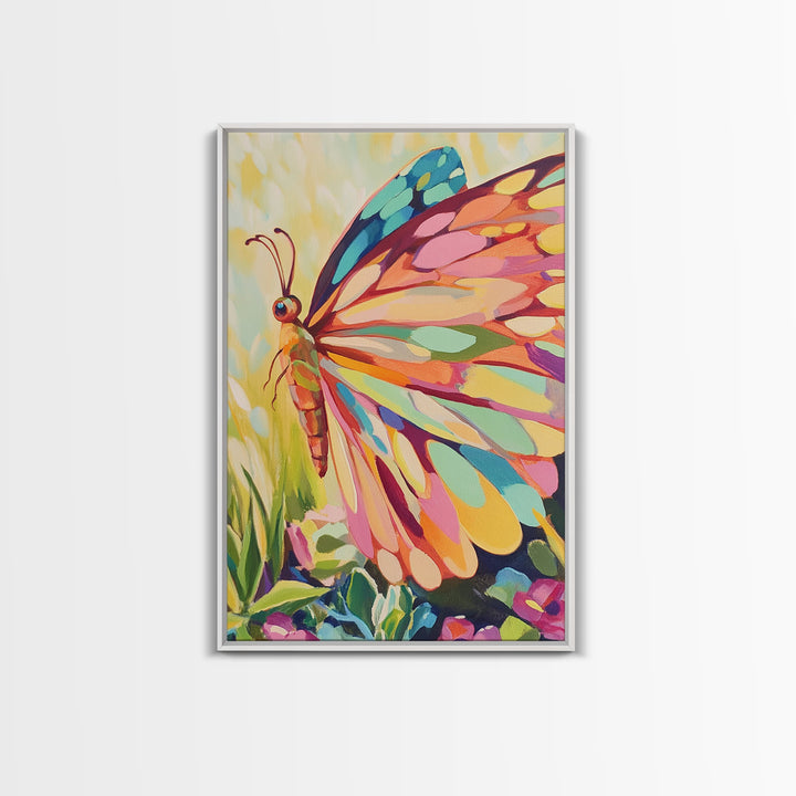 Rainbow Butterfly Canvas Print, Colorful Animal Wall Art, Whimsical Garden Decor, Nature Inspired Art, Nursery Wall Art Gift