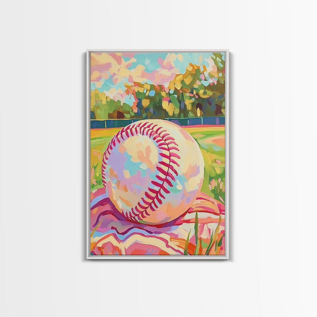 Pastel Baseball On Sunny Field Wall Art, Sports Wall Art, Boys Room Decor, Game Room Art, Baseball Decor, Gift For Him, Home Decor