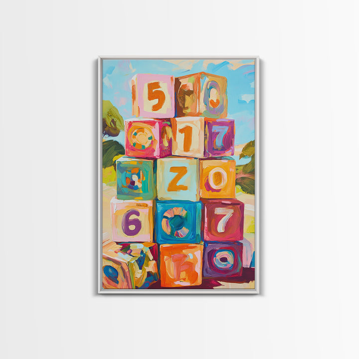 Colorful Number Blocks Nursery Wall Art, Playful Kids Room Canvas Print, Baby Shower Gift, Whimsical Playroom Decor, Baby Nursery Art