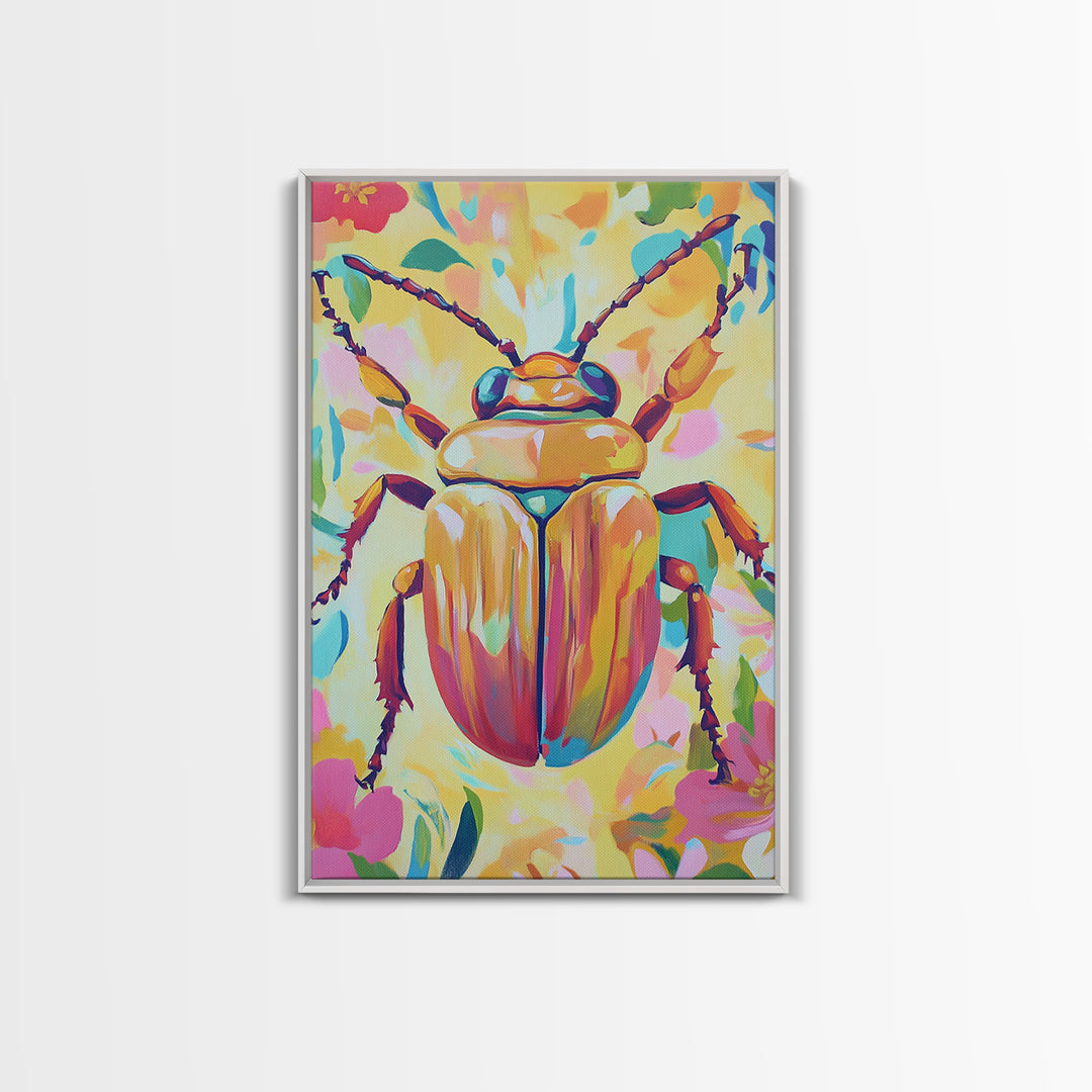 Golden Beetle Insect Wall Art, Colorful Animal Art, Whimsical Wildlife Print, Eclectic Home Decor, Nature Lover Gift, Insect Art