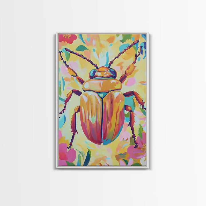 Golden Beetle Insect Wall Art, Colorful Animal Art, Whimsical Wildlife Print, Eclectic Home Decor, Nature Lover Gift, Insect Art