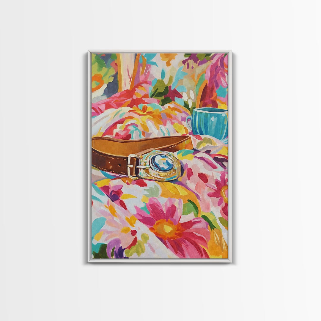 Gold Watch On Floral Bedding Canvas Print, Fashion Wall Art, Girly Bedroom Decor, Coquette Room Decor, Stylish Gift For Her