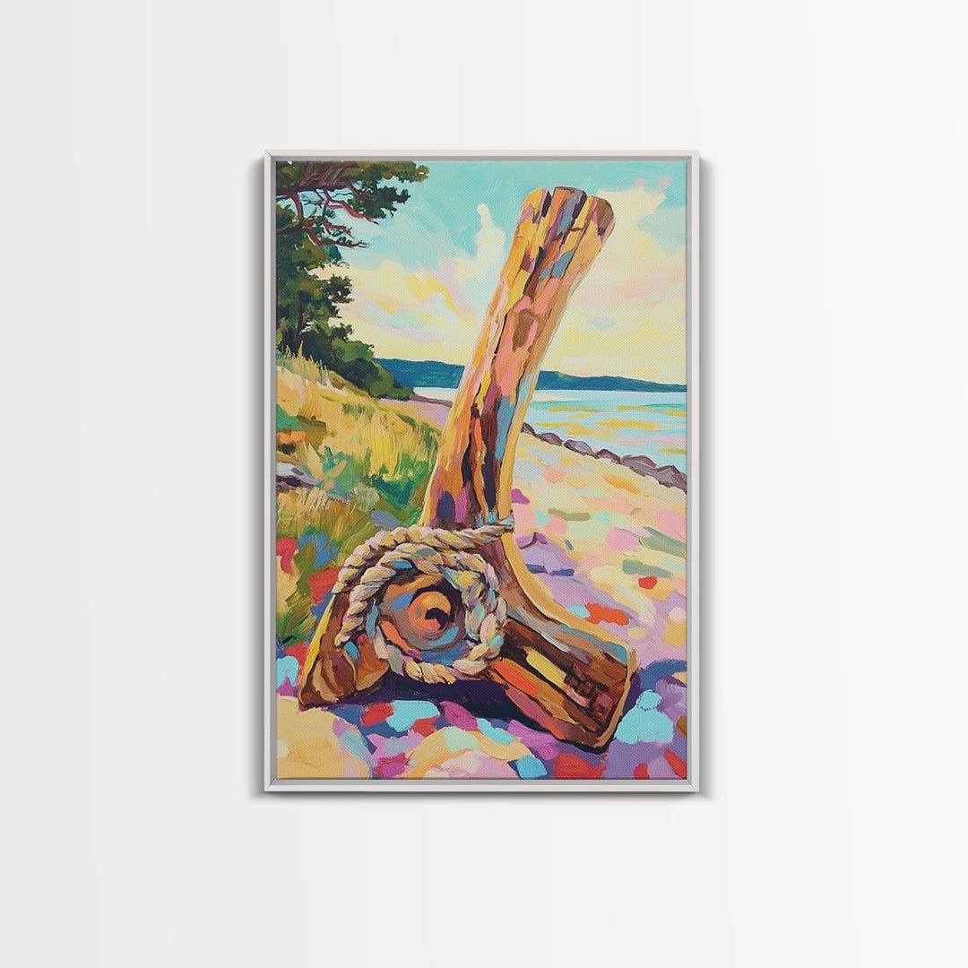 Driftwood Oar And Rope On Beach Canvas Print, Nautical Wall Art, Coastal Decor, Lake House Art, Gift For Him Or Her, Beach House Decor