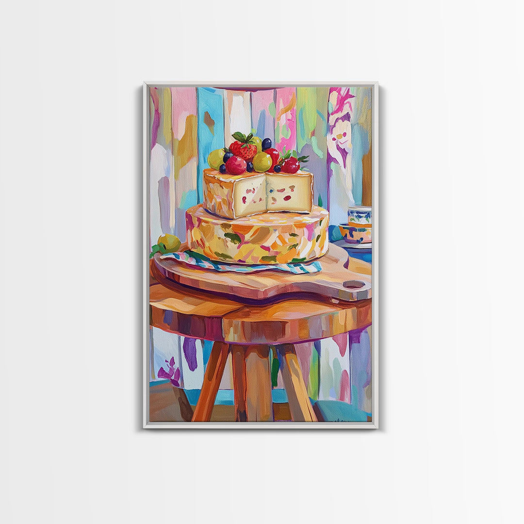 Cheese Board Still Life With Berries Canvas Print, Colorful Kitchen Wall Art, Eclectic Home Decor, Foodie Housewarming Gift