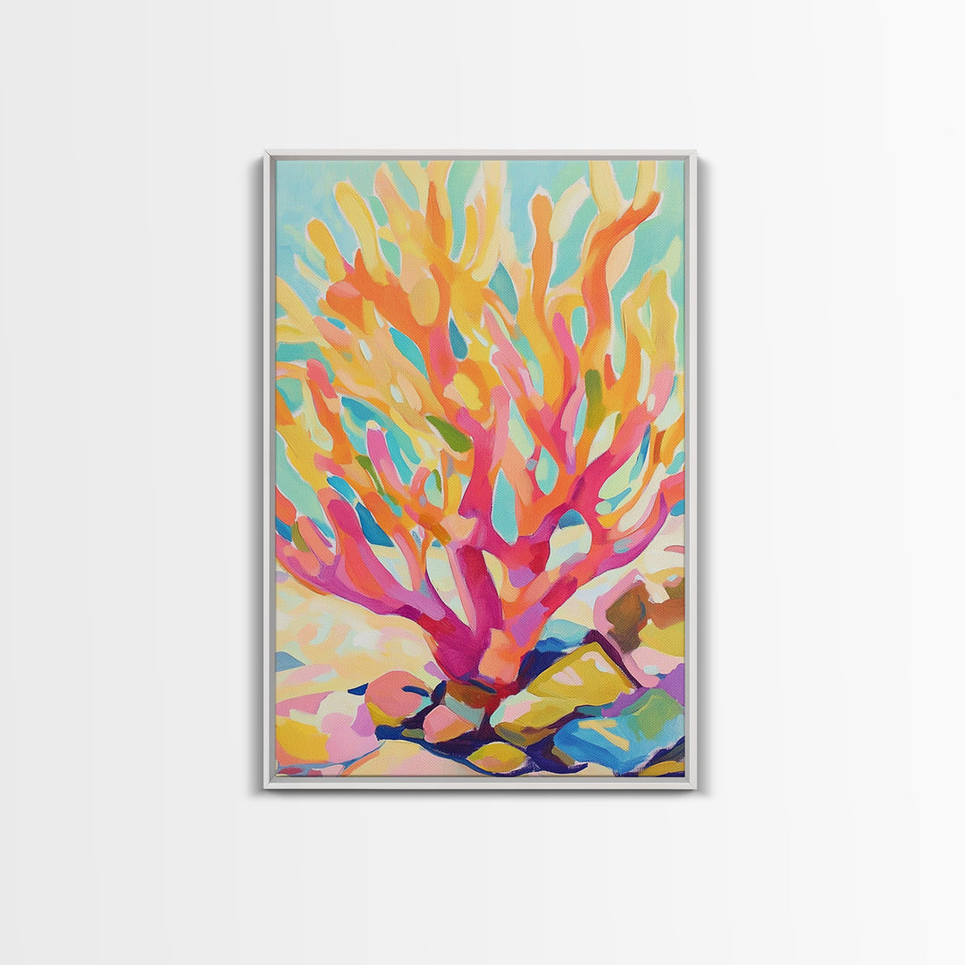 Vibrant Coral Reef In Pink And Gold Canvas Print, Coastal Wall Art, Ocean Life Decor, Tropical Beach House Art Print Gift