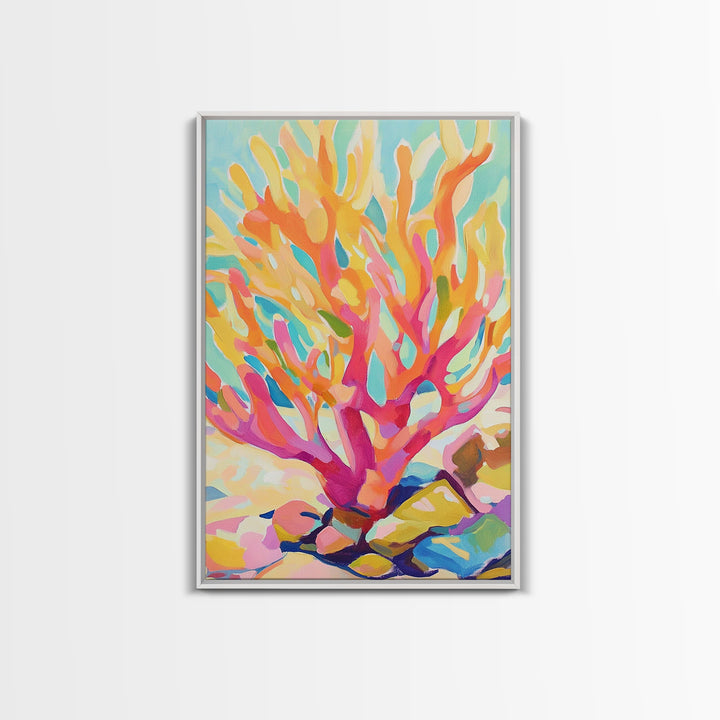 Vibrant Coral Reef In Pink And Gold Canvas Print, Coastal Wall Art, Ocean Life Decor, Tropical Beach House Art Print Gift