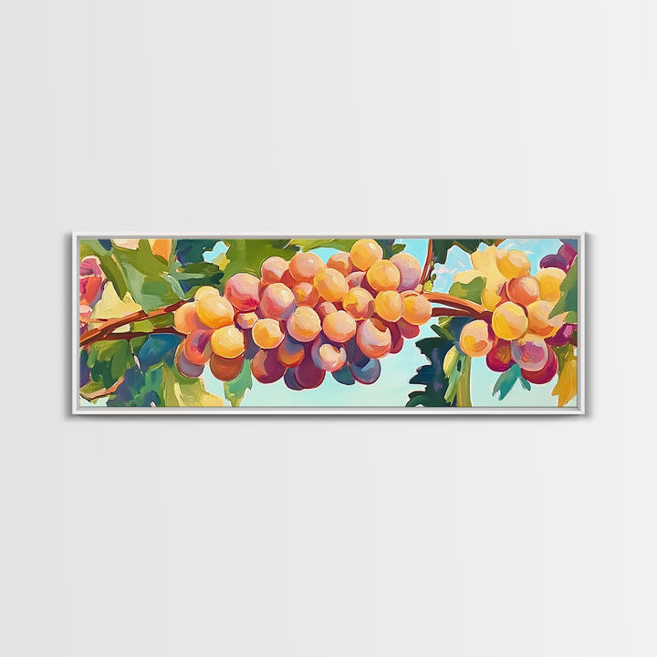 Golden Grapes On Sunlit Vineyard Vine Canvas Print, Winery Wall Art, Wine Lover Gift, Rustic Kitchen And Dining Room Decor