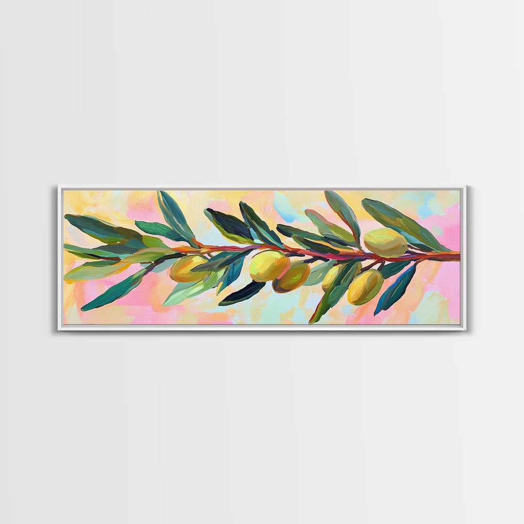 Olive Branch With Green Leaves Canvas Print, Mediterranean Kitchen Wall Art, Botanical Wall Decor, Tuscan Home Decor Gift