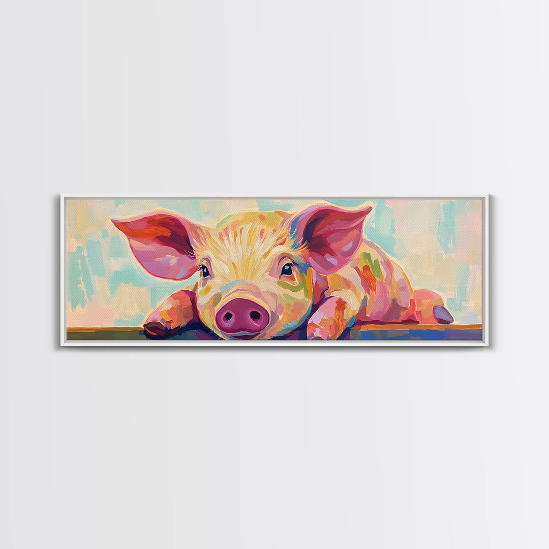 Playful Piglet Portrait Framed Canvas Print, Whimsical Farm Animal Wall Art, Cute Nursery Decor, Farmhouse Home Decor Gift