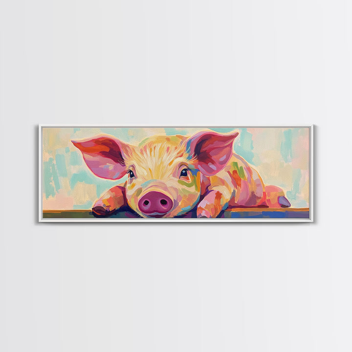 Playful Piglet Portrait Framed Canvas Print, Whimsical Farm Animal Wall Art, Cute Nursery Decor, Farmhouse Home Decor Gift