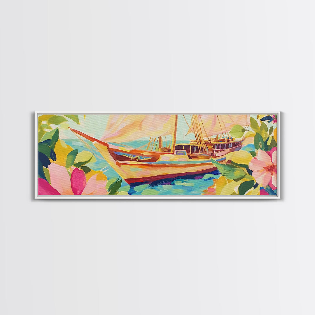 Tropical Sailboat In Turquoise Water Canvas Print, Coastal Wall Art, Nautical Beach House Decor, Ocean Landscape Housewarming Gift
