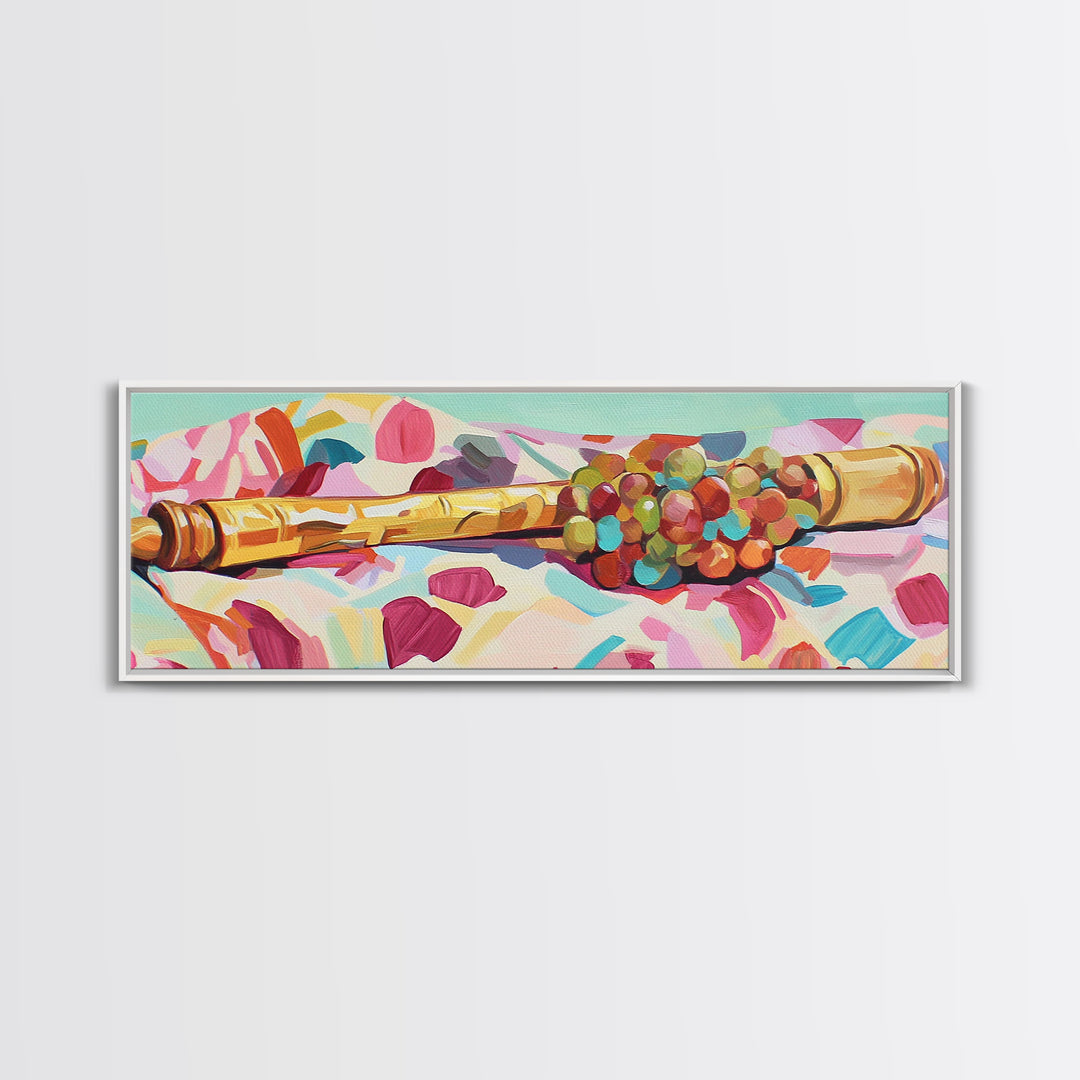 Golden Rolling Pin With Grapes Still Life Wall Art, French Kitchen Canvas Print, Wine Decor, Food Lover Housewarming Gift