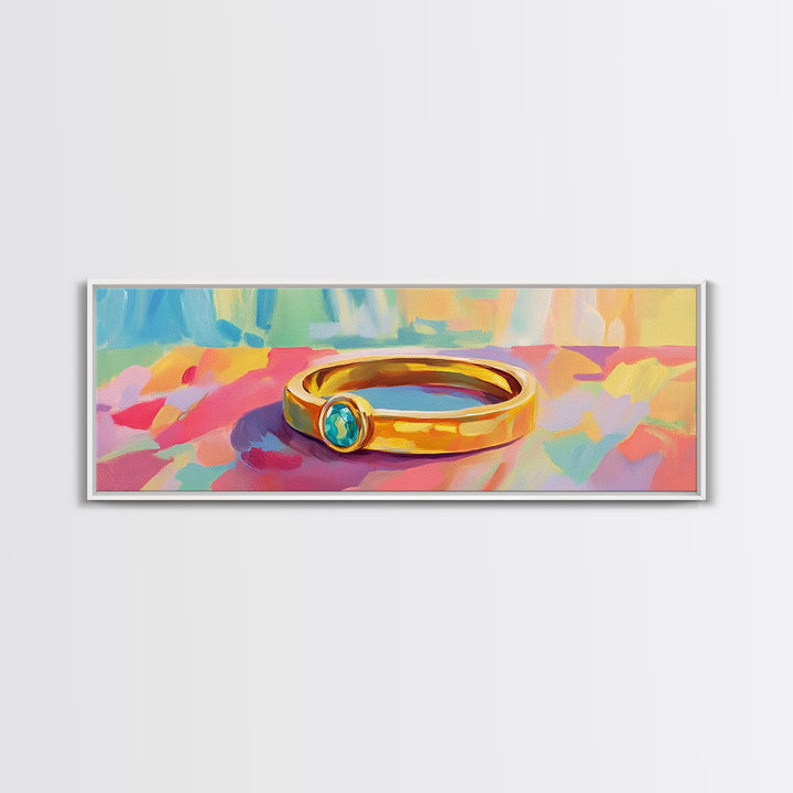 Gold Ring With Blue Gemstone Canvas Print, Elegant Wall Art, Jewelry Lover Gift, Feminine Bedroom Decor, Modern Print, Home Decor