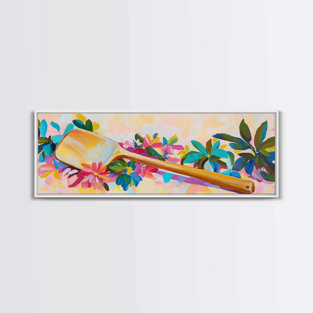 Wooden Paddle With Tropical Flowers Wall Art, Coastal Canvas Print, Beach House Decor, Nautical Wall Art, Tropical Decor