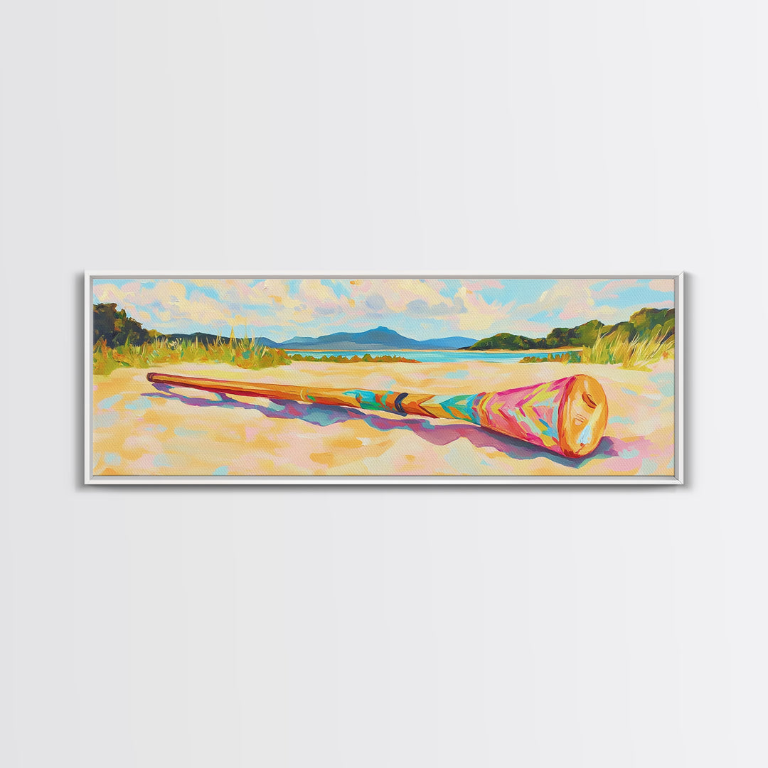 Sunny Beach With Colorful Rolled Mat Wall Art, Coastal Landscape Canvas Print, Ocean Decor, Summer Beach House Art Print