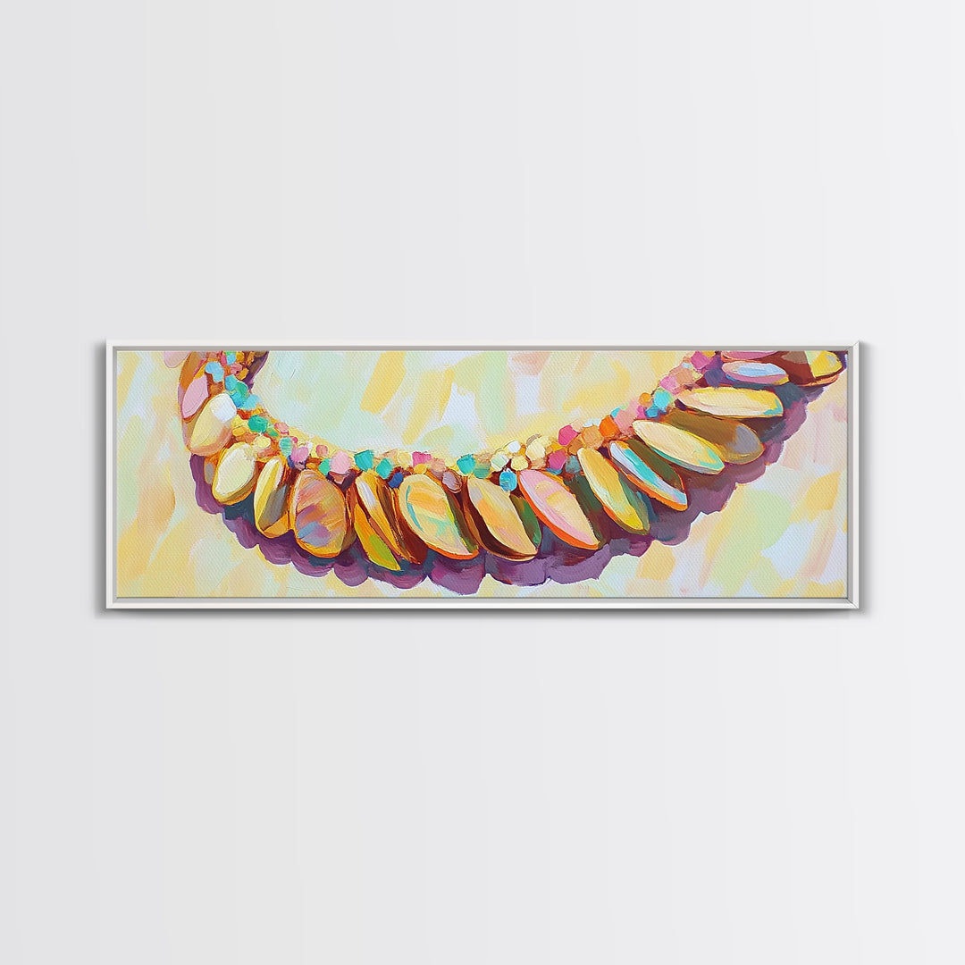 Pastel Seashell Necklace Wall Art, Coastal Beach House Decor Canvas Print, Ocean Wall Decor, Feminine Boho Art Print For Bedroom