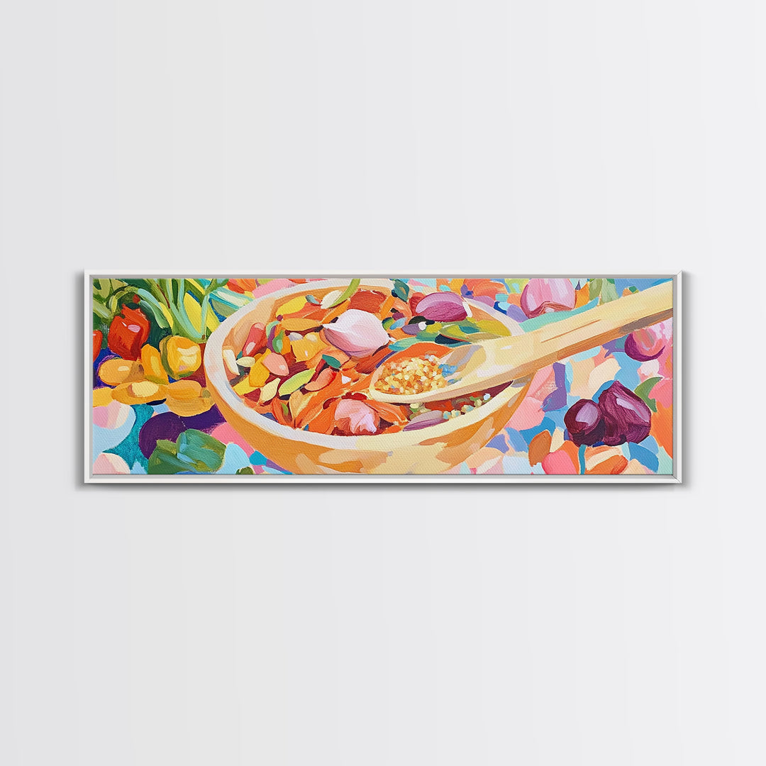 Colorful Kitchen Spice Bowl Canvas Print, Whimsical Food Wall Art, Bright Dining Room Decor, Chef Gift, Housewarming Gift