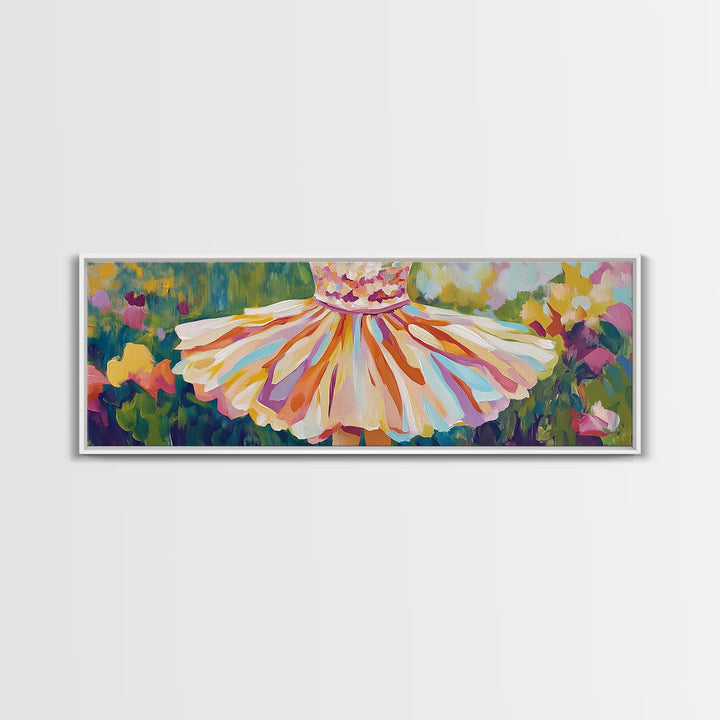 Twirl Dress In Blooming Garden Wall Art, Feminine Canvas Print, Whimsical Floral Decor, Girls Room Art, Gift For Her, Spring Decor