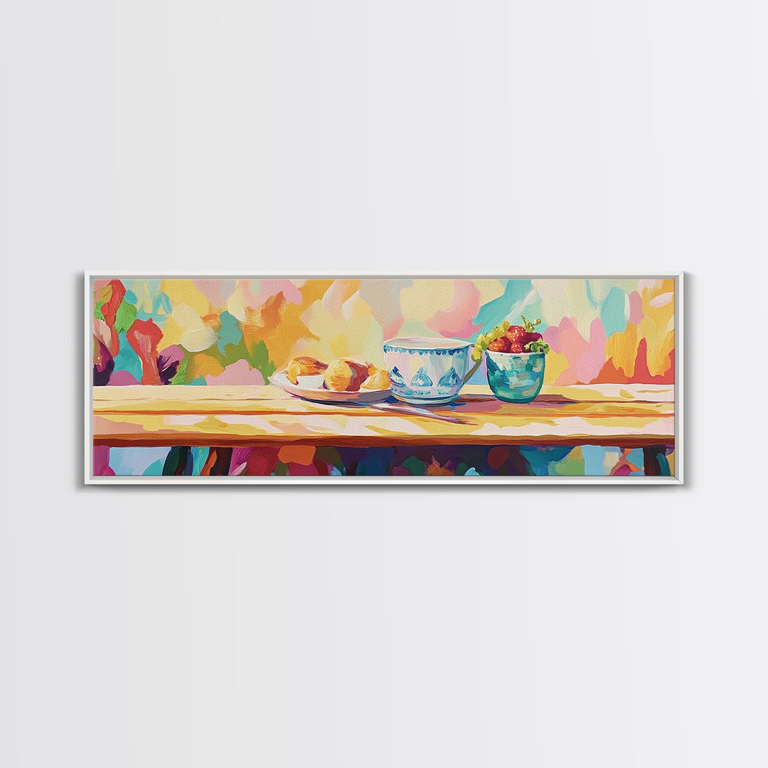 Colorful Breakfast Still Life With Blue Teacup And Berries Wall Art, Bright Kitchen Decor, Dining Room Print, Foodie Gift