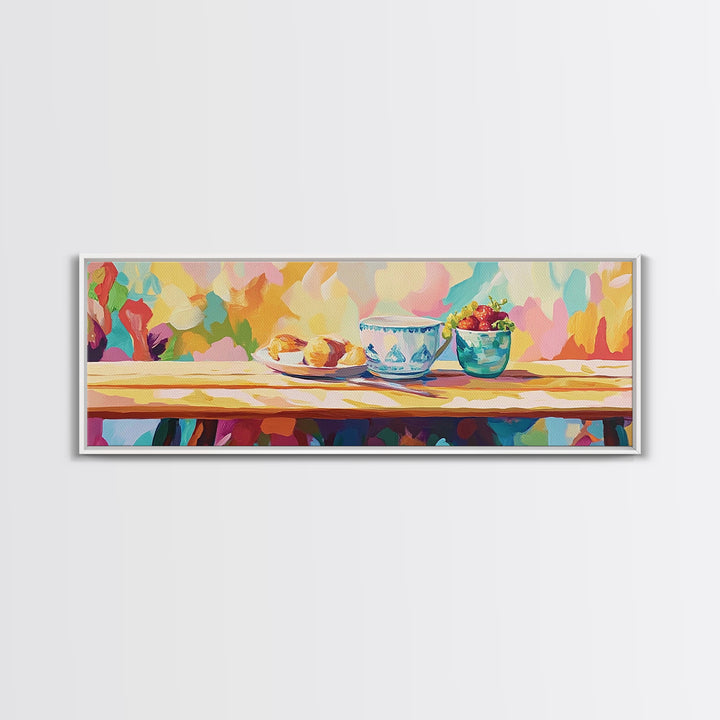 Colorful Breakfast Still Life With Blue Teacup And Berries Wall Art, Bright Kitchen Decor, Dining Room Print, Foodie Gift