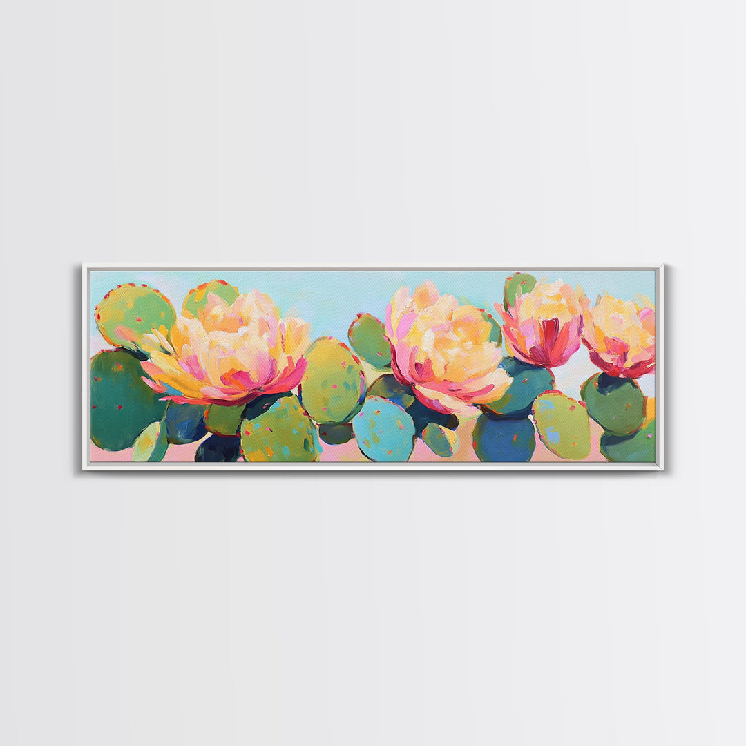 Prickly Pear Cactus Flowers Wall Art, Southwestern Canvas Print, Colorful Desert Decor, Botanical Art, Housewarming Gift