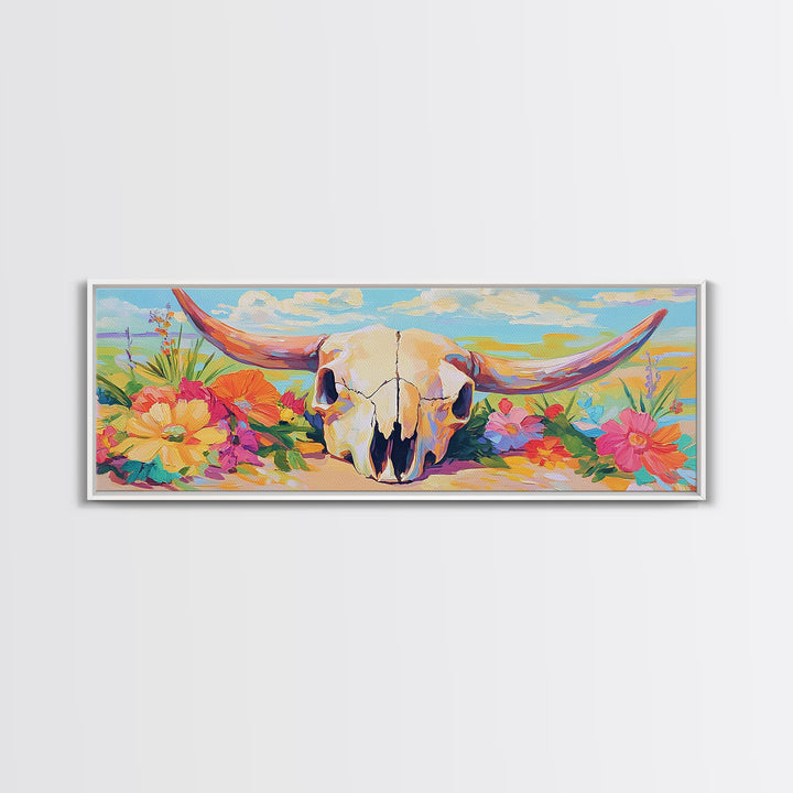 Floral Longhorn Skull Canvas Print, Western Wall Art, Desert Cowgirl Decor, Southwestern Home Decor, Housewarming Gift, Gift For Her