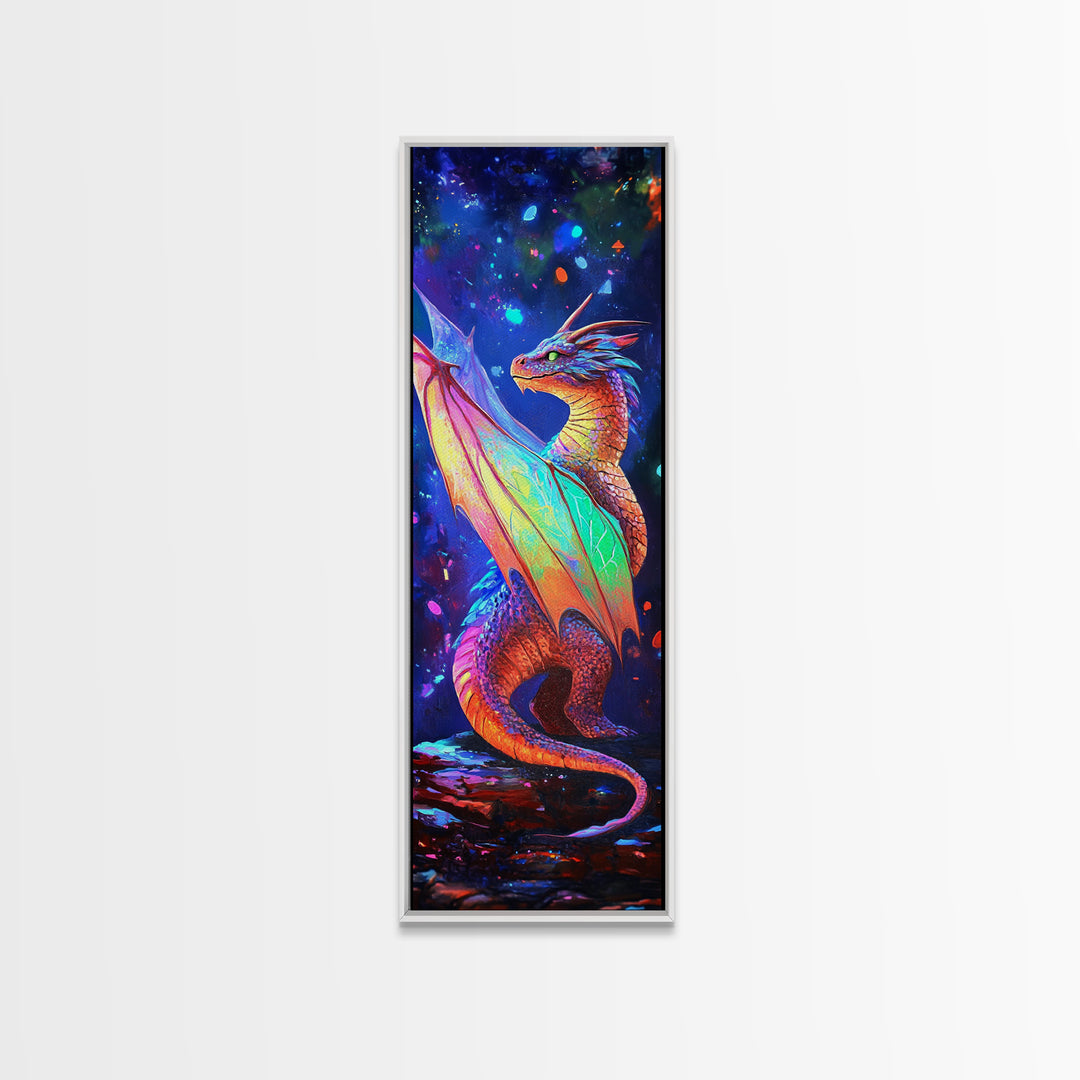 Rainbow Dragon Canvas Print, Vibrant Fantasy Art, Mythical Creature Painting, Colorful Wall Art, Gamer Room Decor Gift Idea
