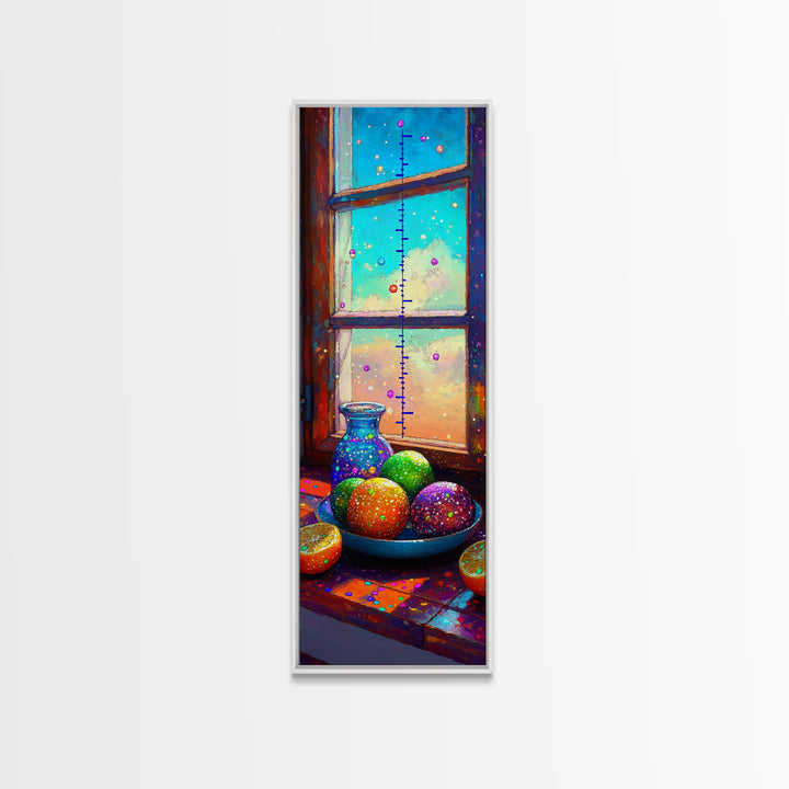 Bright Citrus Bowl On Sunny Windowsill Framed Canvas Print, Kitchen Wall Art, Colorful Fruit Decor, Cozy Home Gift Print