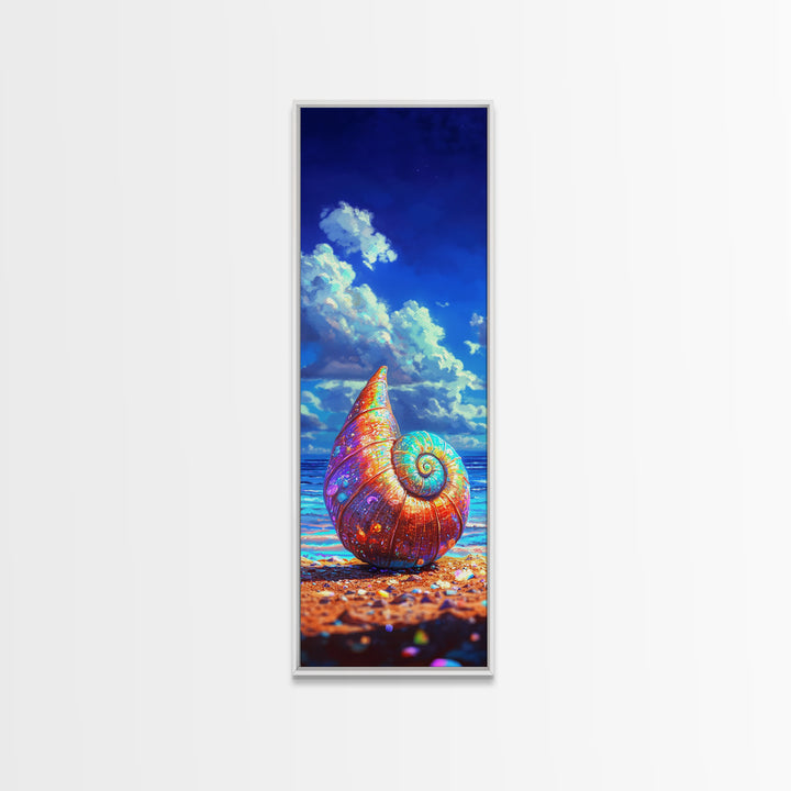 Rainbow Nautilus Shell On Sunny Beach Canvas Print, Coastal Wall Art, Ocean Decor, Seashell Art Print, Beach House Gift Idea