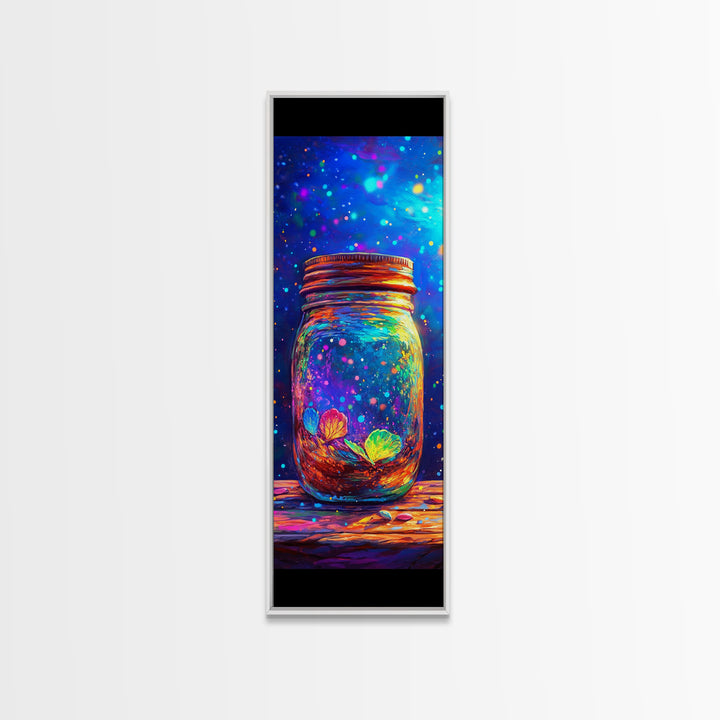 Glowing Mason Jar With Butterfly And Leaves Wall Art, Magical Celestial Canvas Print, Whimsical Nature Decor Gift For Her