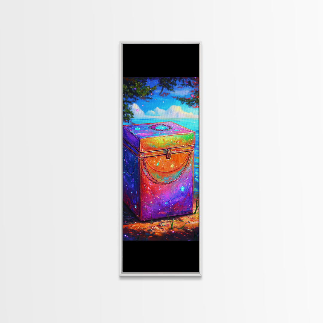 Rainbow Treasure Chest By Tropical Ocean Wall Art, Colorful Coastal Canvas Print, Beach House Decor And Unique Gift Idea