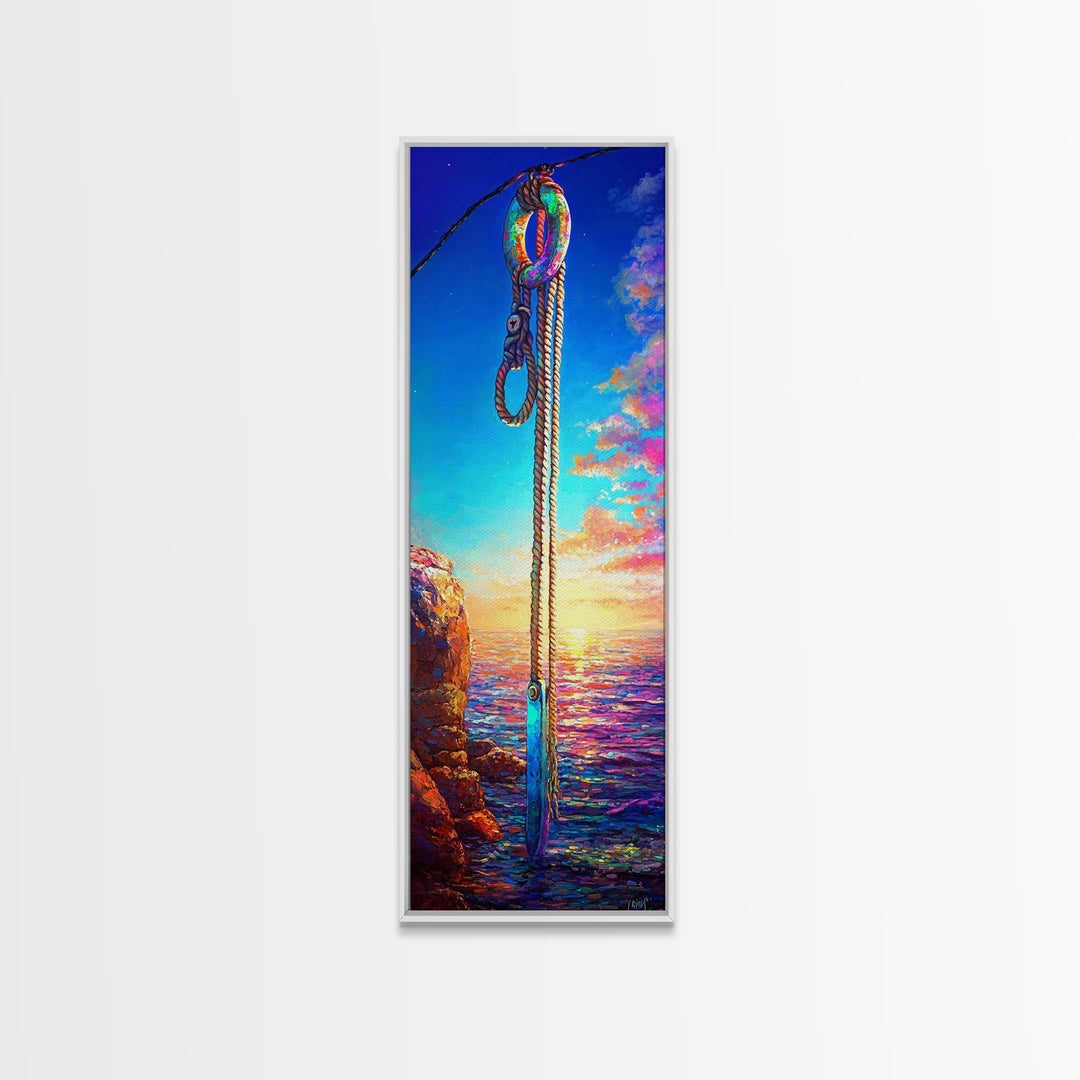 Seaside Rope Knot Wall Art, Nautical Canvas Print, Coastal Decor, Ocean Sunset Landscape, Beach House Statement Artwork, Housewarming Gift