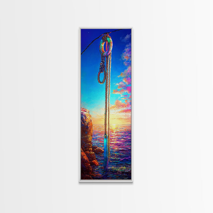 Seaside Rope Knot Wall Art, Nautical Canvas Print, Coastal Decor, Ocean Sunset Landscape, Beach House Statement Artwork, Housewarming Gift