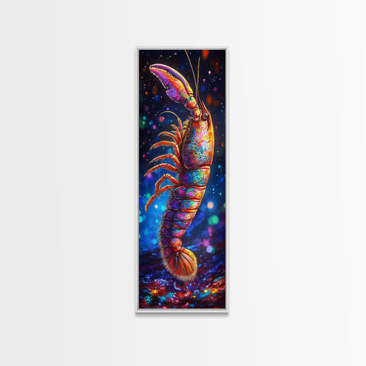 Vibrant Rainbow Lobster On Dark Bokeh Canvas Print, Coastal Wall Art, Marine Life Art, Seafood Wall Decor, Ocean Gift For Him