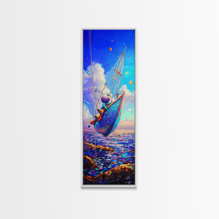 Colorful Hammock Over Ocean Cliffs Canvas Print, Coastal Wall Art, Beach House Decor, Nautical Wall Art, Summer Travel Poster