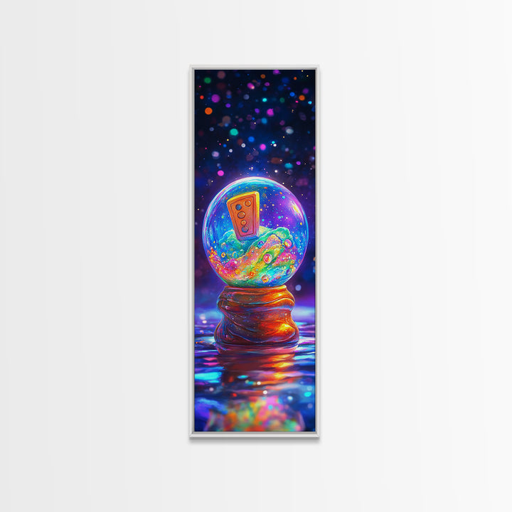 Whimsical Snow Globe With Retro Remote Canvas Print, Surreal Wall Art, Dopamine Decor, Colorful Wall Art, Unique Gift Idea