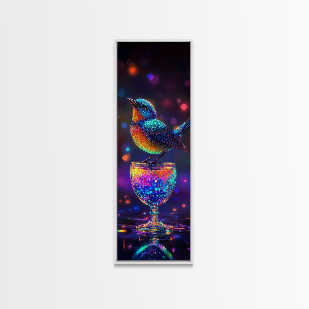Radiant Blue Bird On Sparkling Glass Wall Art, Colorful Canvas Print, Animal Wall Art, Whimsical Decor, Bird Lover Gift, Nature Art