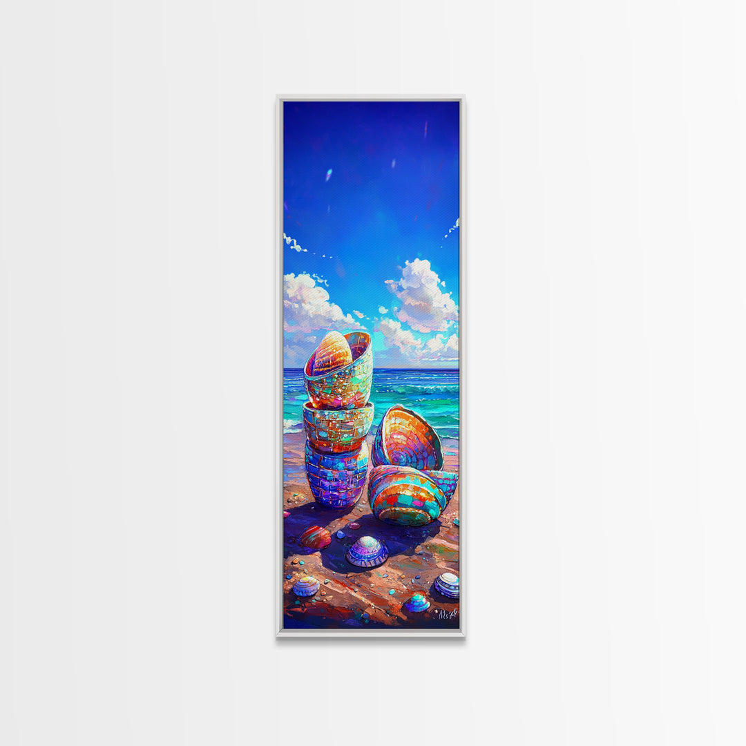 Stacked Seashells Beach Wall Art, Coastal Canvas Print, Ocean Wall Decor, Nautical Wall Art, Beach House Decor, Gift For Her