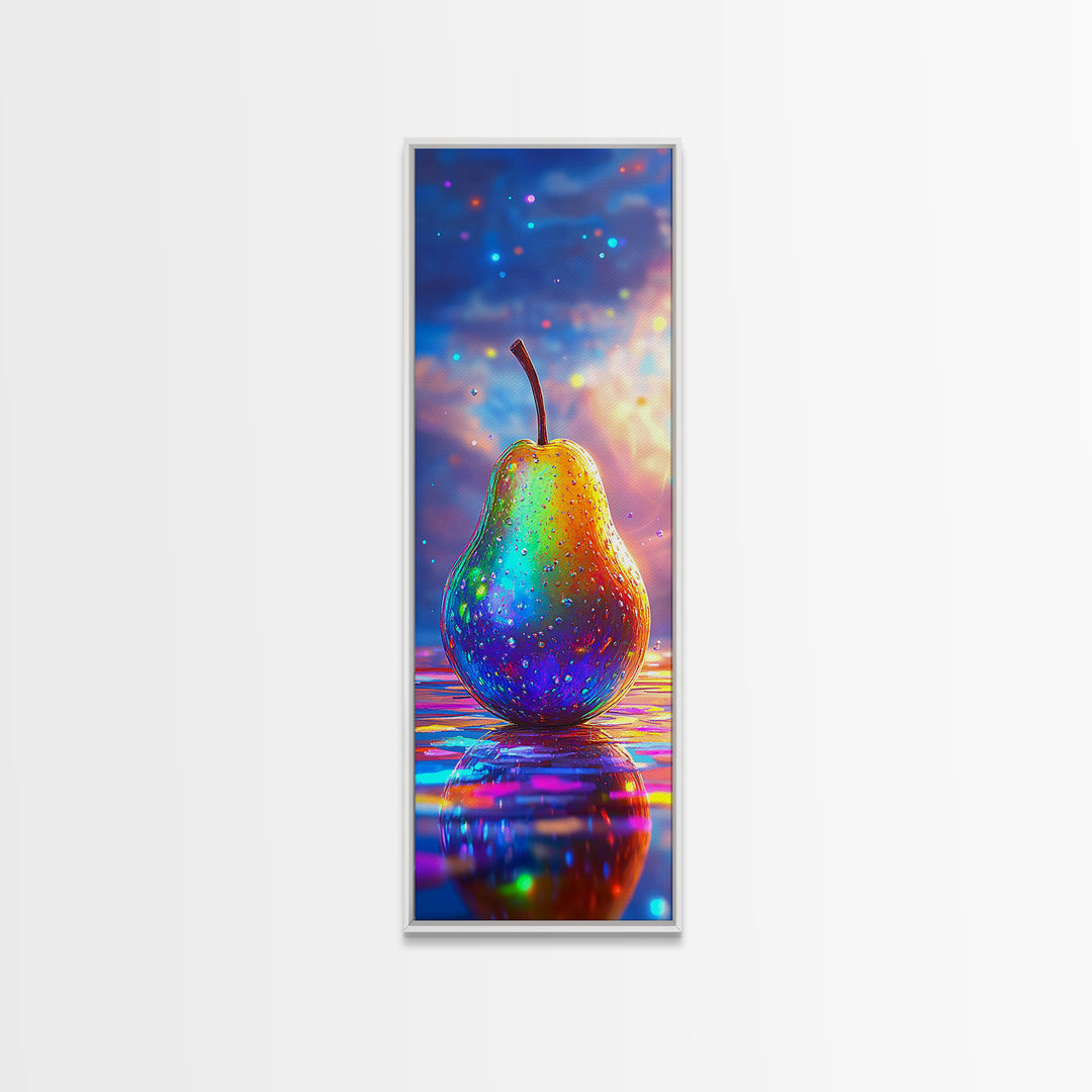 Glowing Rainbow Pear Still Life Canvas Print, Colorful Kitchen Wall Art, Modern Fruit Art Print, Dopamine Decor Gift, Housewarming Gift
