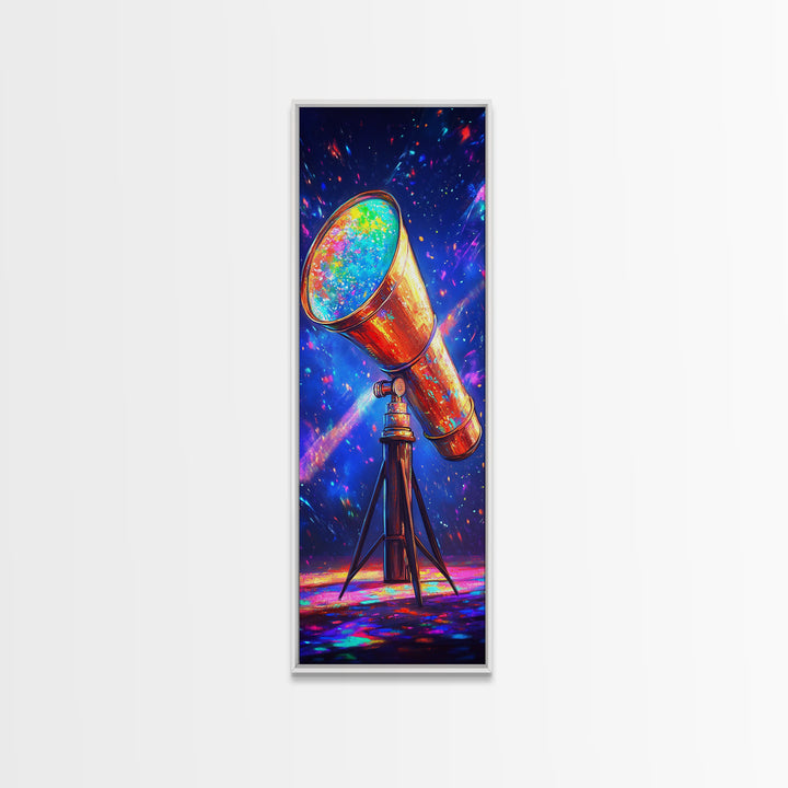 Rainbow Telescope Pointed At Starry Sky Wall Art, Space Canvas Print, Astronomy Decor, Celestial Office Art, Gift For Him