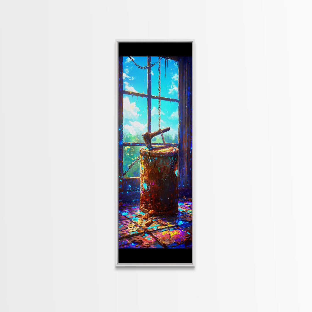 Rustic Hatchet In Tree Stump By Window Wall Art, Cabin Canvas Print, Farmhouse Decor, Country Wall Decor, Gift For Him, Rustic Home Decor