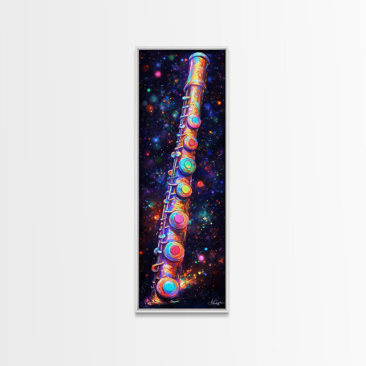 Cosmic Rainbow Flute In Starry Space Wall Art, Music Studio Canvas Print, Music Room Decor, Sci Fi Wall Art, Gift For Him