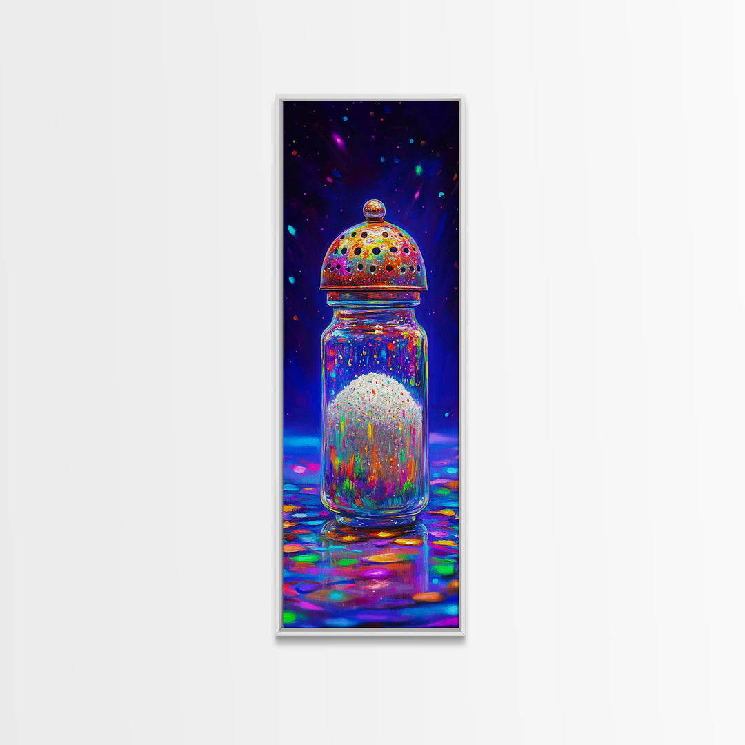 Sparkling Rainbow Salt Shaker Canvas Print, Colorful Kitchen Wall Art, Whimsical Food Decor, Eclectic Dining Room Print Gift