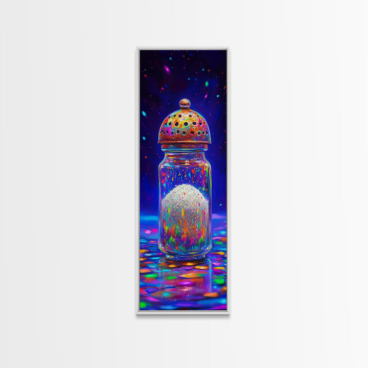 Sparkling Rainbow Salt Shaker Canvas Print, Colorful Kitchen Wall Art, Whimsical Food Decor, Eclectic Dining Room Print Gift