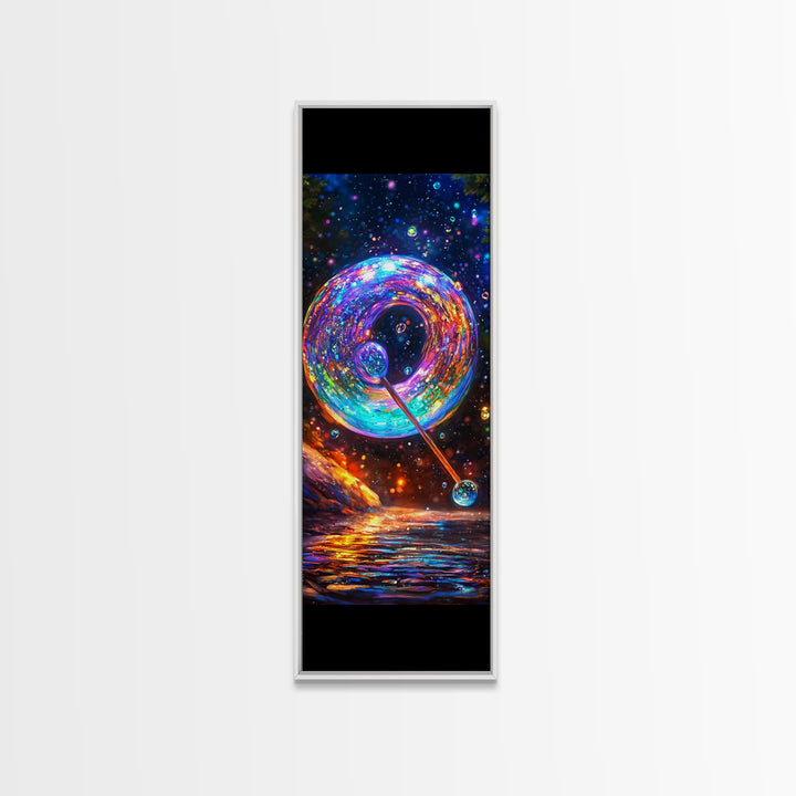 Cosmic Rainbow Bubble Wand Wall Art, Celestial Abstract Art, Psychedelic Space Canvas Print, Whimsical Home Decor Gift For Her