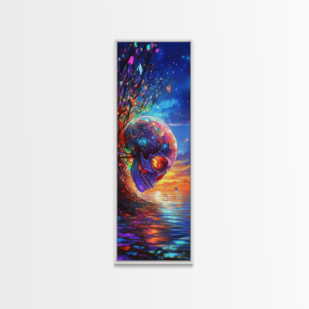 Surreal Ocean Sunset Skull Wall Art, Dark Fantasy Art, Gothic Decor, Moody Coastal Artwork, Unique Gift For Him, Statement Wall Decor